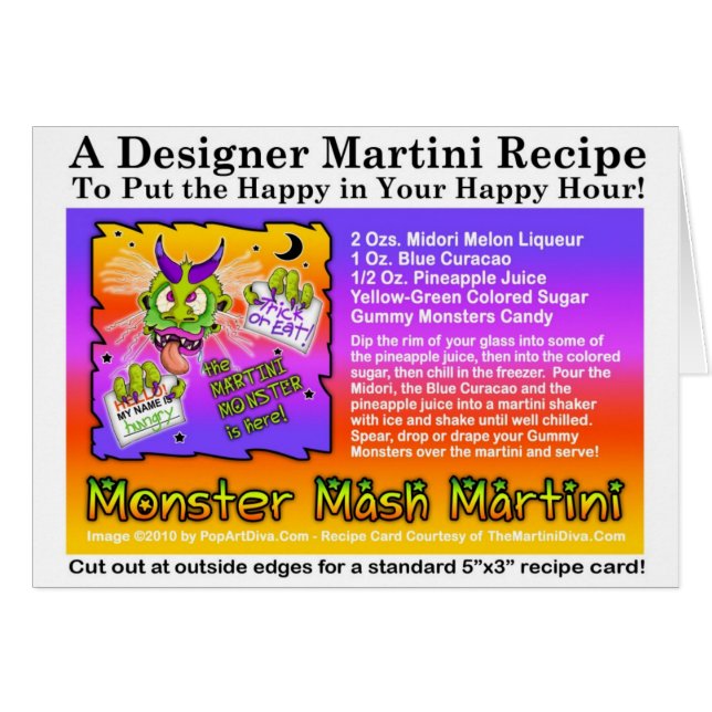 Monster Mash Halloween Martini-Rezept-Karte (Vorderseite (Horizontal))