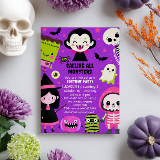 Monster Mash Lila Kids Halloween Party Einladung