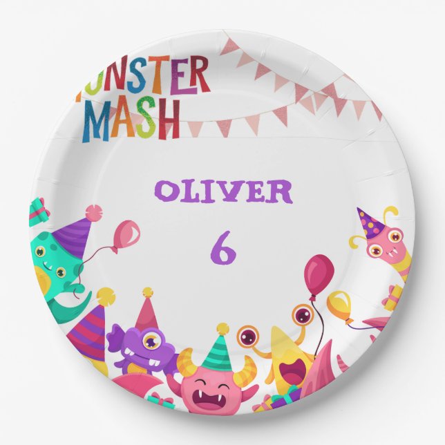 Monster Mash Paper Plates - Kids Birthday Party Pappteller (Vorderseite)