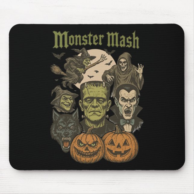 Monster Mash Retro Halloween Funny Monster Spooky Mousepad (Vorne)