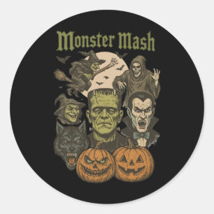 Monster Mash Retro Halloween Funny Monster Spooky Runder Aufkleber