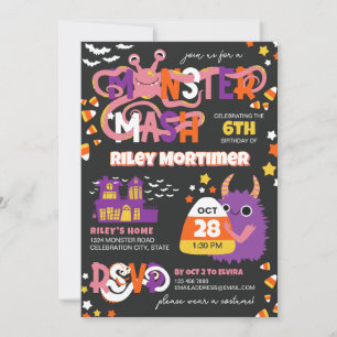 Monster Mash Typografie Girl Halloween Geburtstag Einladung