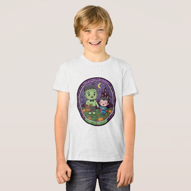Monster Mashup Treat or Tremble T-Shirt, Cute Fran Tri-Blend Shirt (Vorderseite voll)
