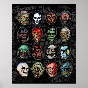 Monster-Masken-Farbdruck – Retro-Halloween Poster