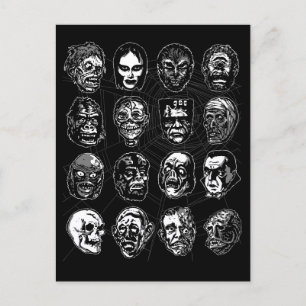 Monster-Masken-Horror-Art Postkarte schwarz & weiß