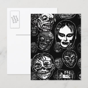 Monster-Masken-Horror-Kunst-Postkarte schwarz & we Postkarte