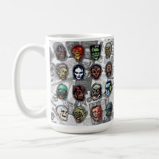 Monster Masken Retro Horror Tasse - (Weiße Variant (Links)