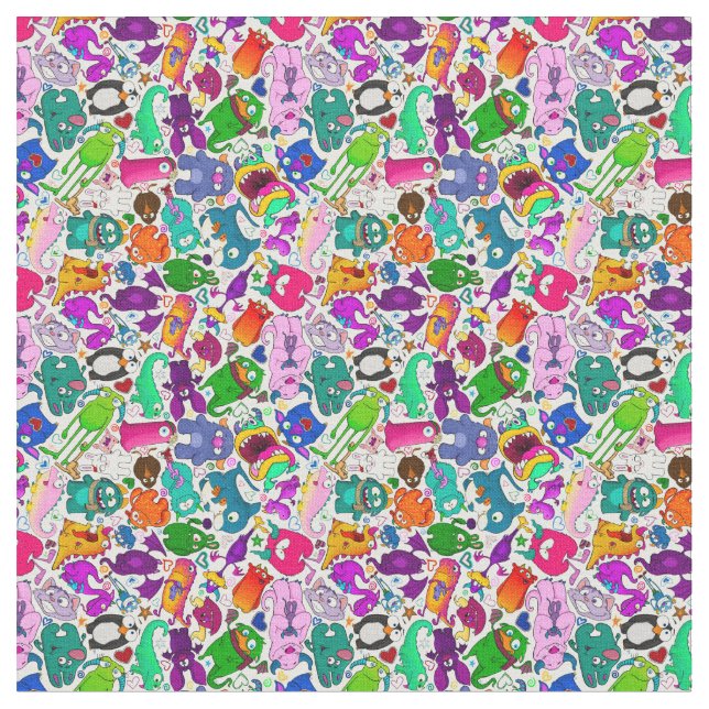 Monster Menagerie-Muster Stoff (Nahaufnahme)