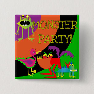 Monster-Party Geburtstagskarte Button