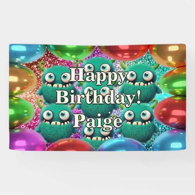 Monster Personalisierter Charakter Geburtstagsbann Banner (Horizontal)