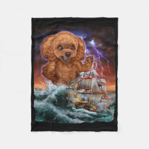 Monster Poodle Hund als Kraken ein Kriegsschiff an Fleecedecke
