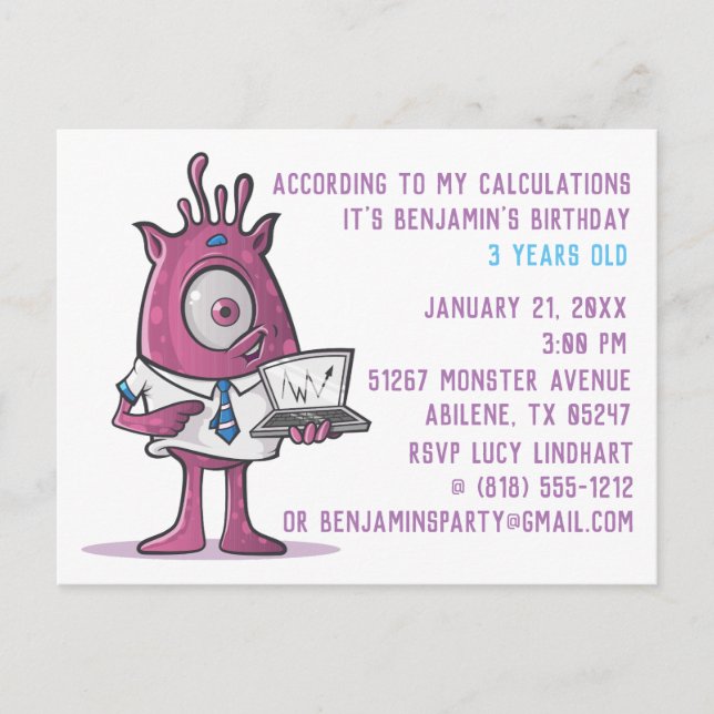 Monster Postkarte Geburtstagsparty Einladung (Vorderseite)
