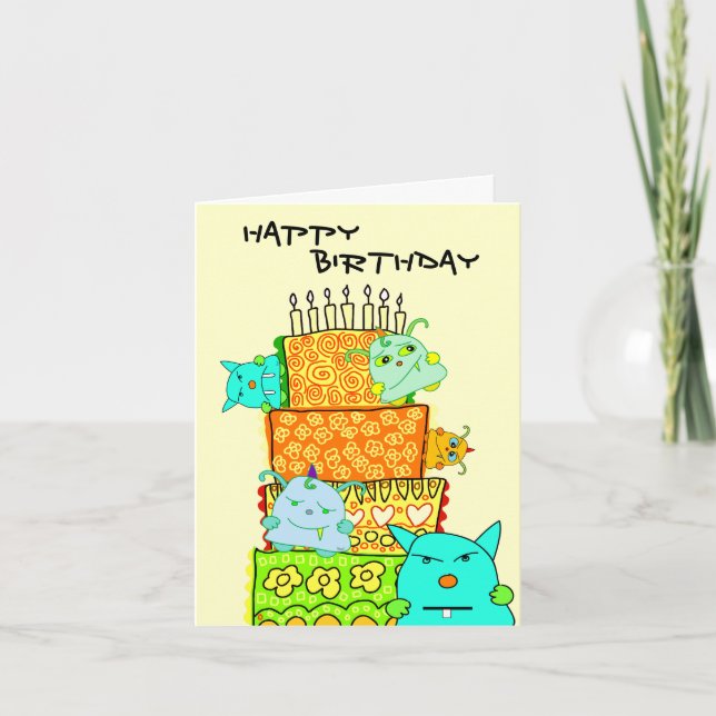 Monster Potato Happy Birthday Cake Card Karte (Vorderseite)