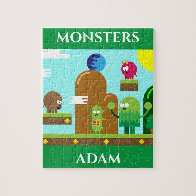 Monster Puzzle mit dem Namen des Kindes. (Vertikal)