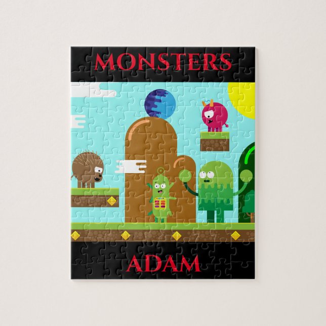 Monster Puzzle mit dem Namen des Kindes. (Vertikal)