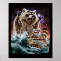 Monster-Raccoon als Kraken ein Kriegsschiff an der