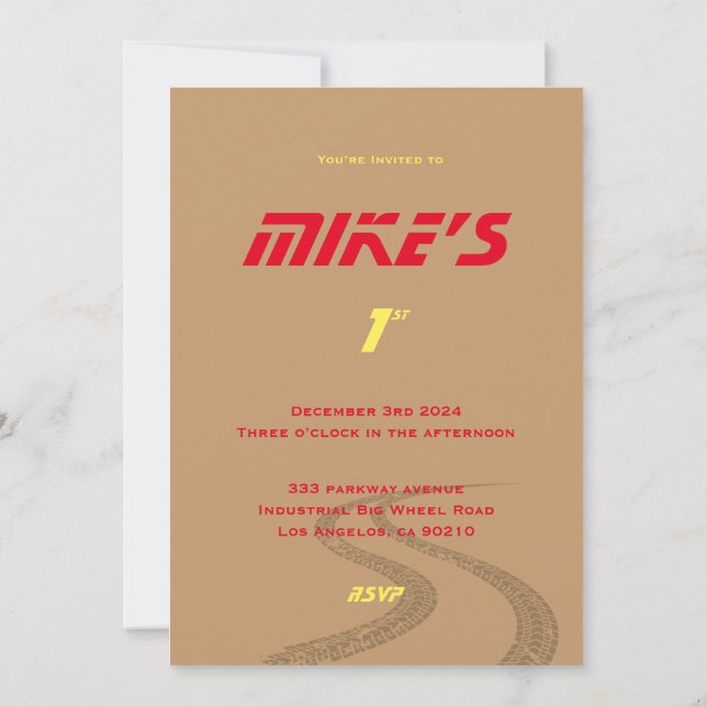 Monster-Räder, orange, gelb, rot, grün b Einladung (Rückseite)