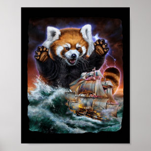 Monster Red Panda als Kraken Angriff auf ein Krieg Poster