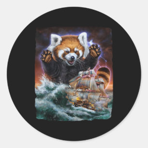 Monster Red Panda als Kraken Angriff auf ein Krieg Runder Aufkleber