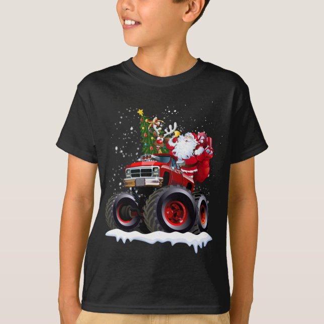 Monster Red Truck mit dem Weihnachtsmann, Weihnach T-Shirt (Vorderseite)