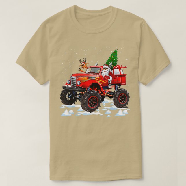 Monster Red Truck mit Santa T-Shirt (Design vorne)