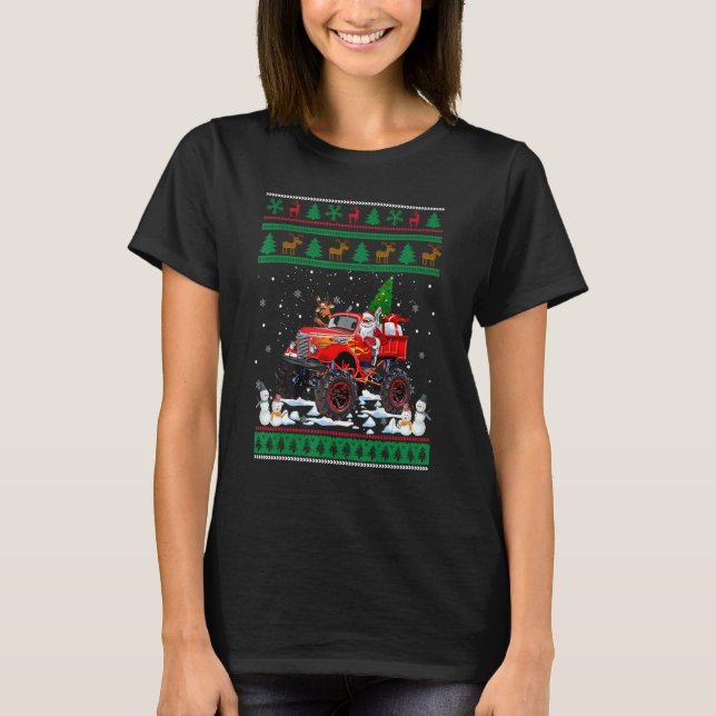 Monster Red Truck mit Weihnachtsbaum R T-Shirt (Vorderseite)