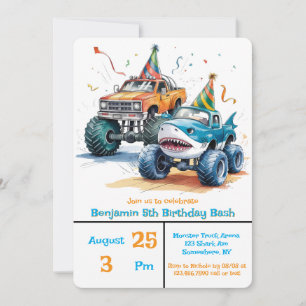 Monster Shark Truck Birthday Bash Art Einladung