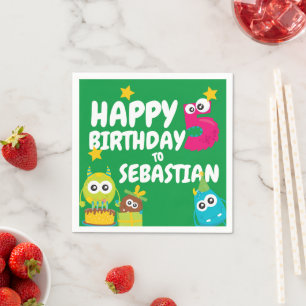 Monster Spaß 5 Jahre alt Geburtstag Personalisiert Serviette