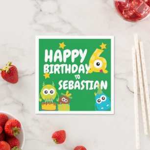 Monster Spaß sechs Jahre alt Geburtstag Personalis Serviette