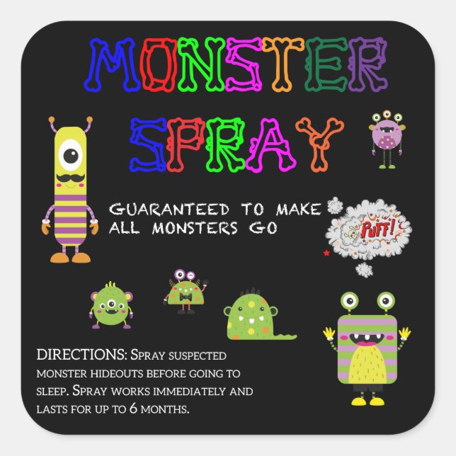Monster-Spray-Aufkleber Quadratischer Aufkleber (Vorderseite)