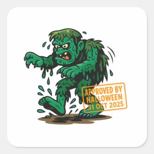 Monster-Sumpf-Cartoon - genehmigt durch Halloween Quadratischer Aufkleber