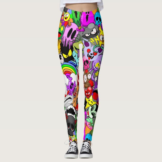 Monster-Süße Figuren Halloween-Muster Leggings (Vorderseite)