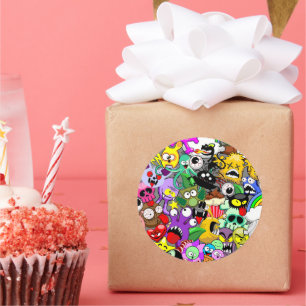 Monster-Süße Figuren Halloween-Muster Runder Aufkleber