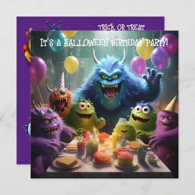 Monster Theme Kids Halloween Geburtstagsparty Einladung (Vorne/Hinten)