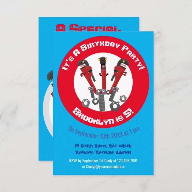 Monster-Tools für Spaß Cartoon Einladung (Vorne/Hinten)