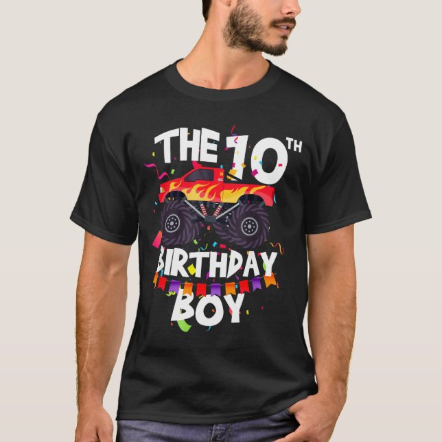 Monster Truck 10th Birthday Boy Funny 10 Years Old T-Shirt (Vorderseite)