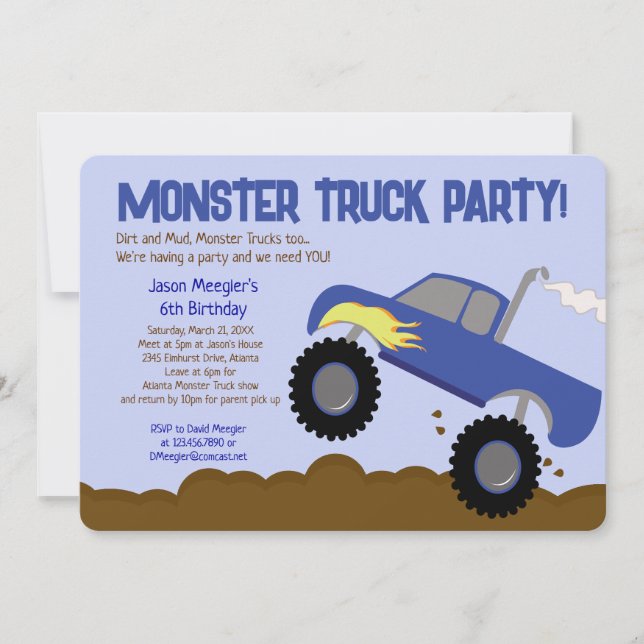 MONSTER TRUCK 12x18 Geburtstagseinladungen Einladung (Vorderseite)