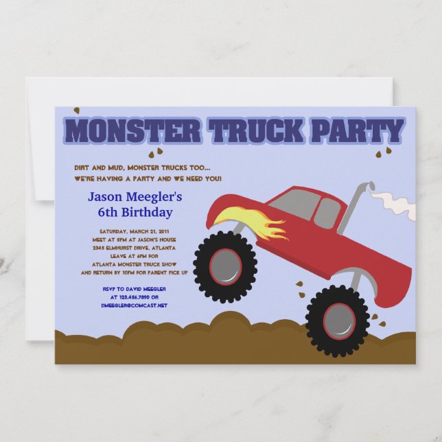MONSTER TRUCK 12x18 (Red Truck) Einladung zum Gebu (Vorderseite)