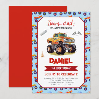 Monster Truck 1. Geburtstag Einladung