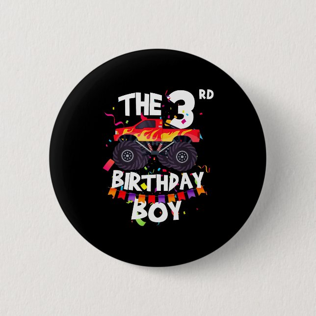 Monster Truck 3rd Birthday Boy Funny 3 Years Old B Button (Vorderseite)