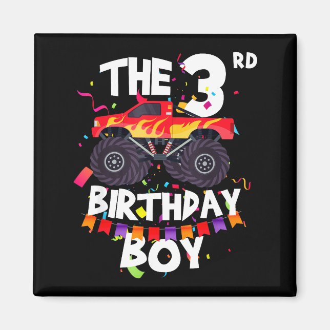 Monster Truck 3rd Birthday Boy Funny 3 Years Old B Magnet (Vorne)