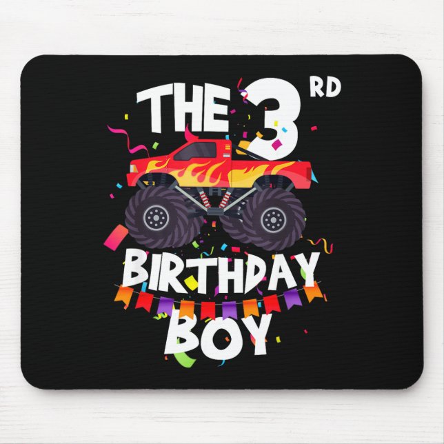 Monster Truck 3rd Birthday Boy Funny 3 Years Old B Mousepad (Vorne)