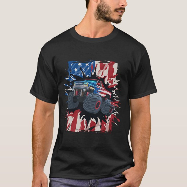 Monster Truck 4. Juli Shirt Jungs amerikanische Fl (Vorderseite)