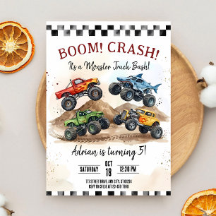 Monster Truck 5x7 Geburtstag Einladung