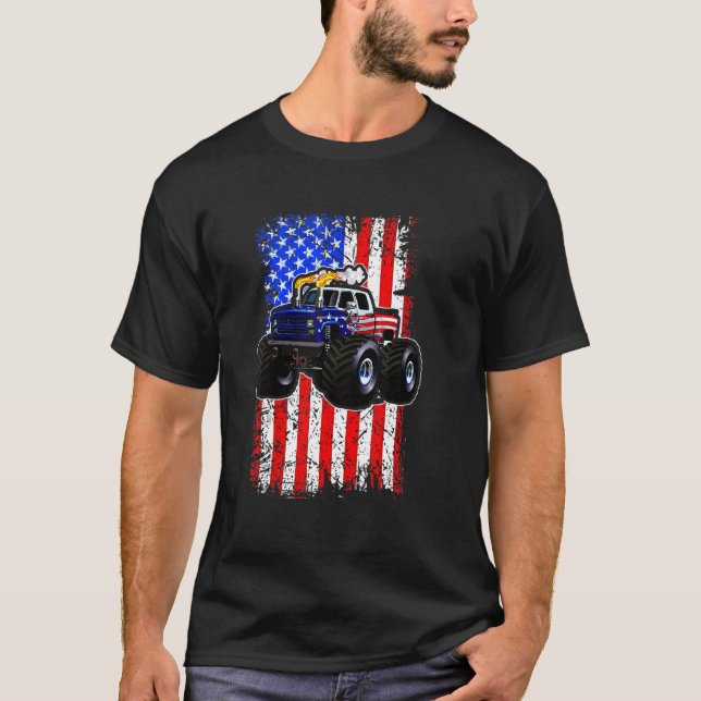 Monster Truck American Flag Racing Usa Patriotic B T-Shirt (Vorderseite)