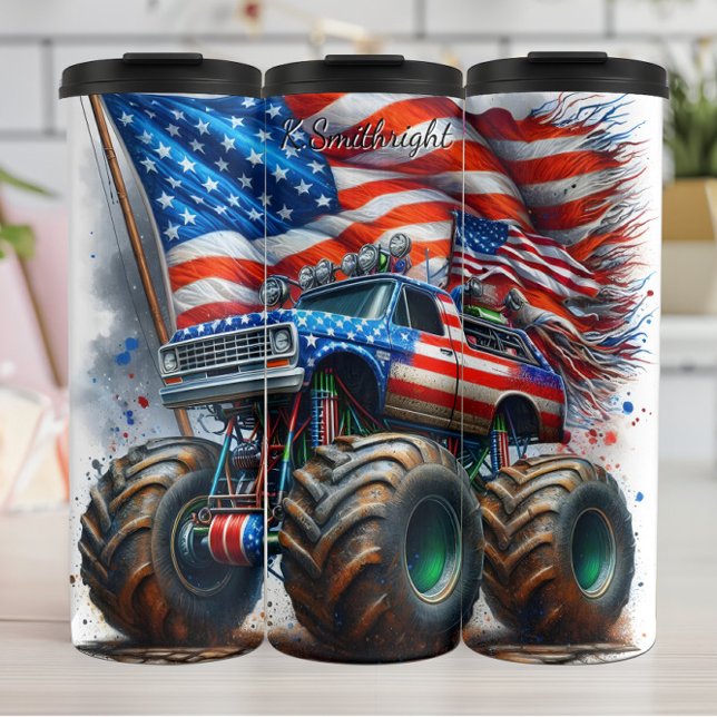 Monster Truck American Flag Splash Thermosbecher (Von Creator hochgeladen)