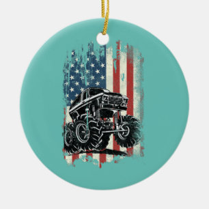 Monster Truck Amerikanische Flagge Abgenutzt Vinta Keramik Ornament