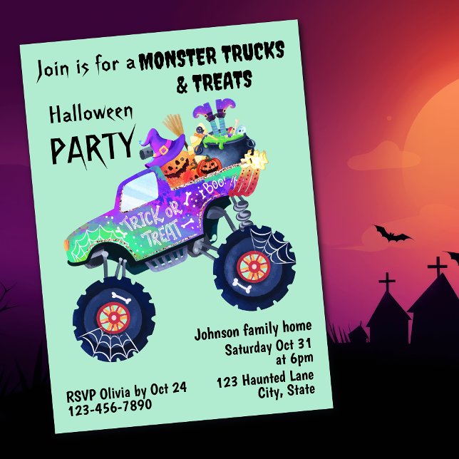 Monster Truck And Treats Halloween Party  Einladung (Von Creator hochgeladen)