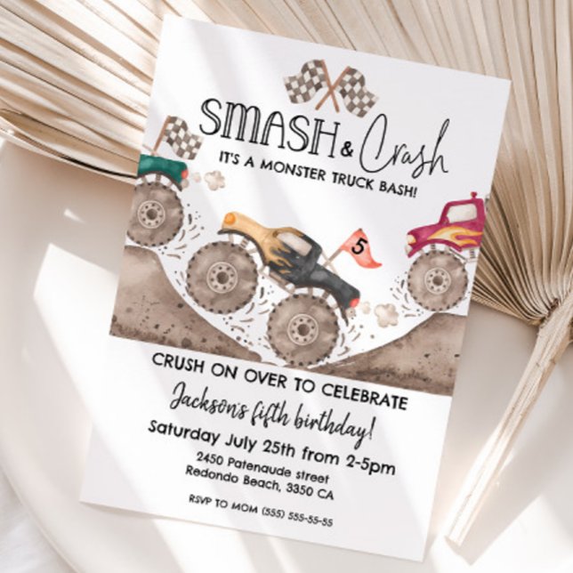 Monster Truck ANY AGE Smash and crash birthday  Einladung (Smash and Crash Monster truck any age birthday invitation)