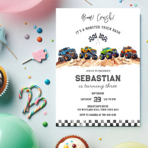 Monster Truck Bash Boom Smash Crash Jungen-Geburts Einladung